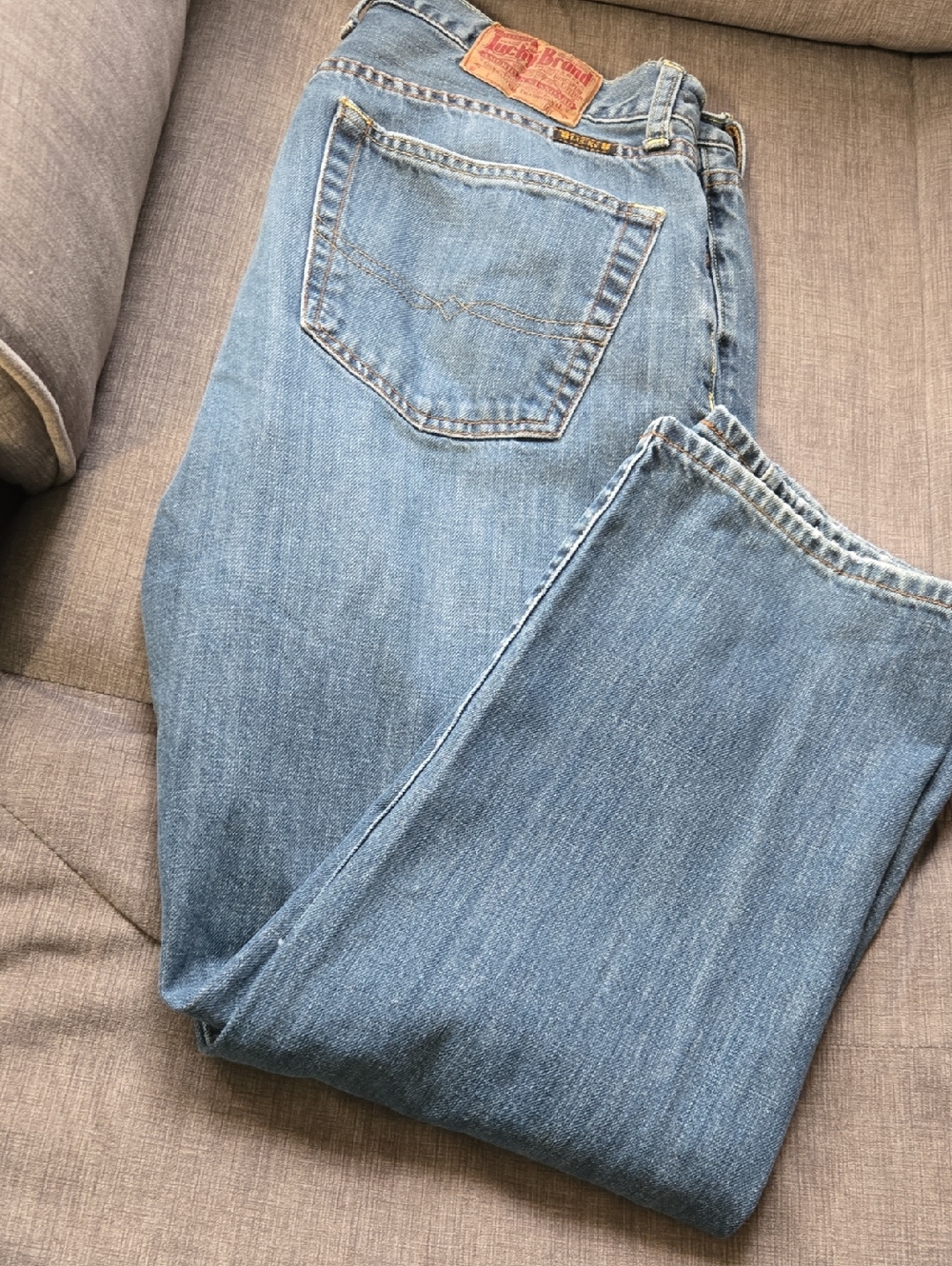 Lucky Brand Faded Blue Denim Jeans with Leather Patch